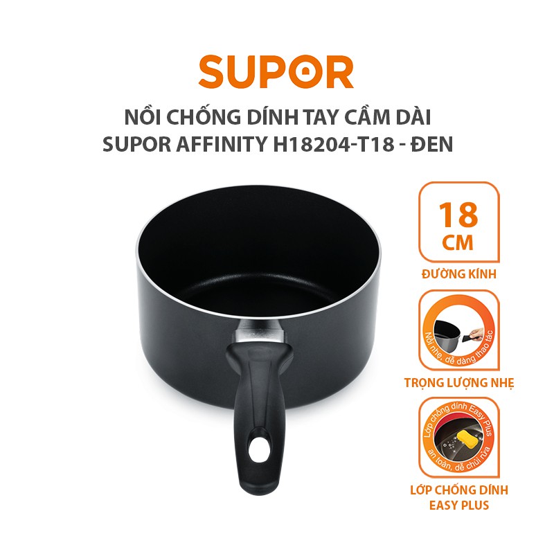 [Mã HLSEB10 giảm 10% tối đa 100K đơn 300K] Nồi chống dính tay cầm dài SUPOR Affinity H18204-T18 18 cm