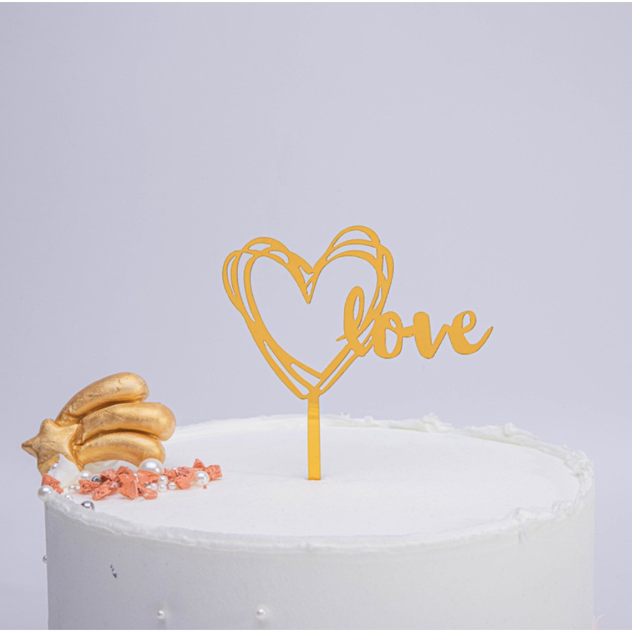 Hình cắm meka chữ Love trang trí bánh sinh nhật, mica chữ Love you