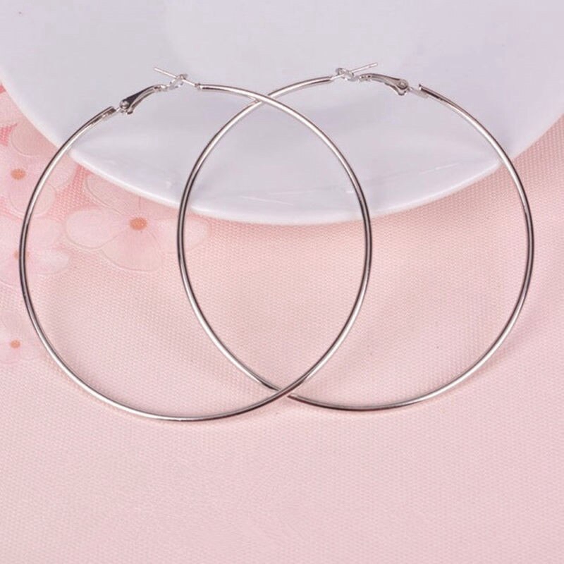 Bông tai Kim loại Màu Vàng Bạc Hình Vòng Tròn Lớn Cho Phụ nữ 8 cm / 10 cm