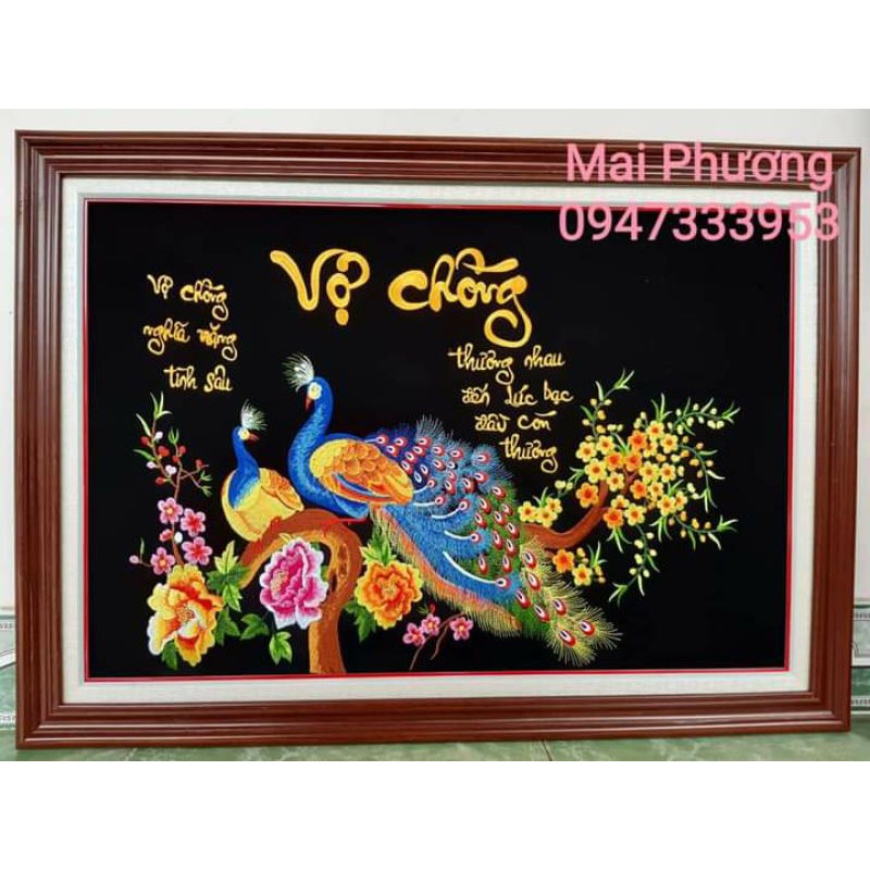 (Tranh thêu sẵn, kích thước 50*70). Tranh thêu VỢ CHỒNG ĐÔI CÔNG là tranh "ĐÃ THÊU SẴN" về chỉ việc đóng khung.