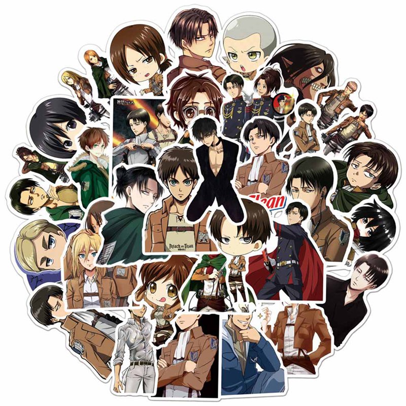 Set 50 Sticker Hoạt Hình Attack On Titan Chống Thấm Nước Trang Trí Sổ Tay / Vali