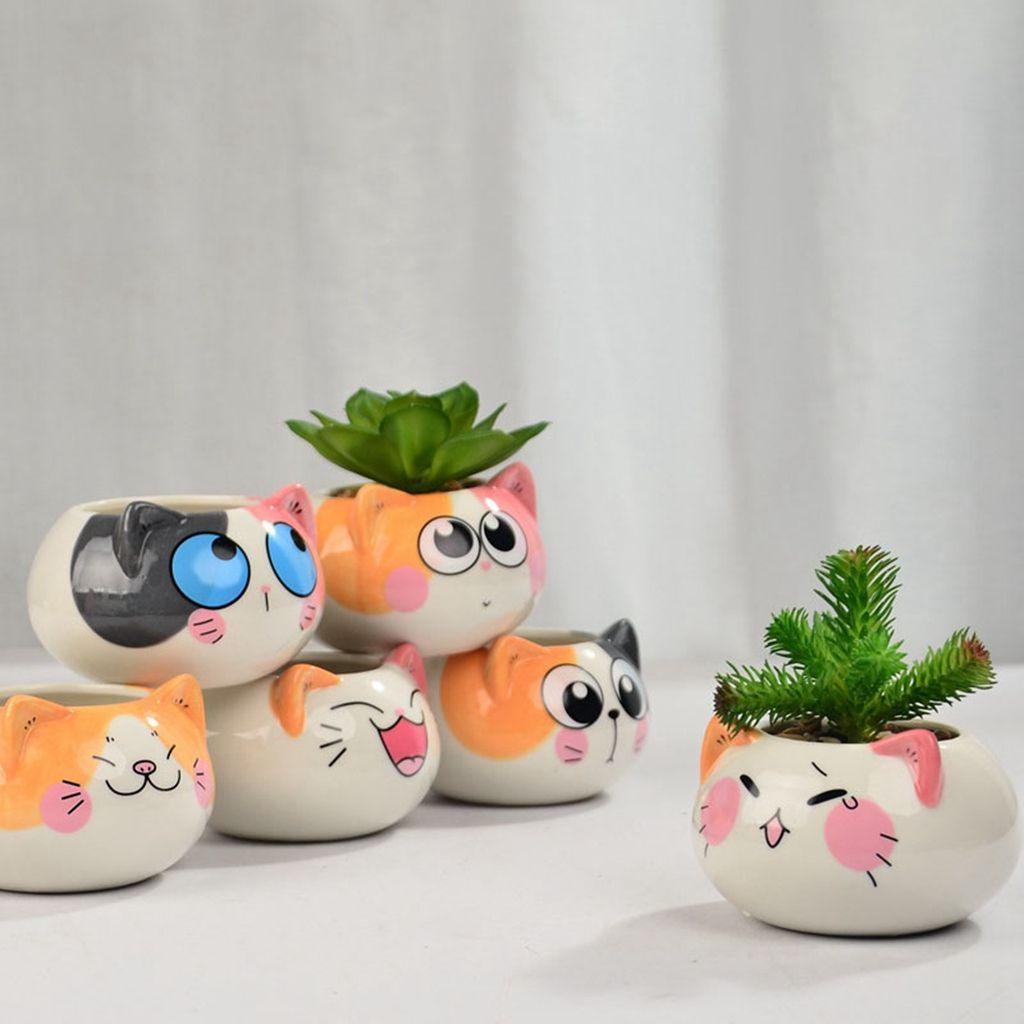 YIYU Chậu Hoa Bằng Sứ Họa Tiết Hoạt Hình Dễ Thương Độc Đáo Trang Trí Bàn Làm Việc