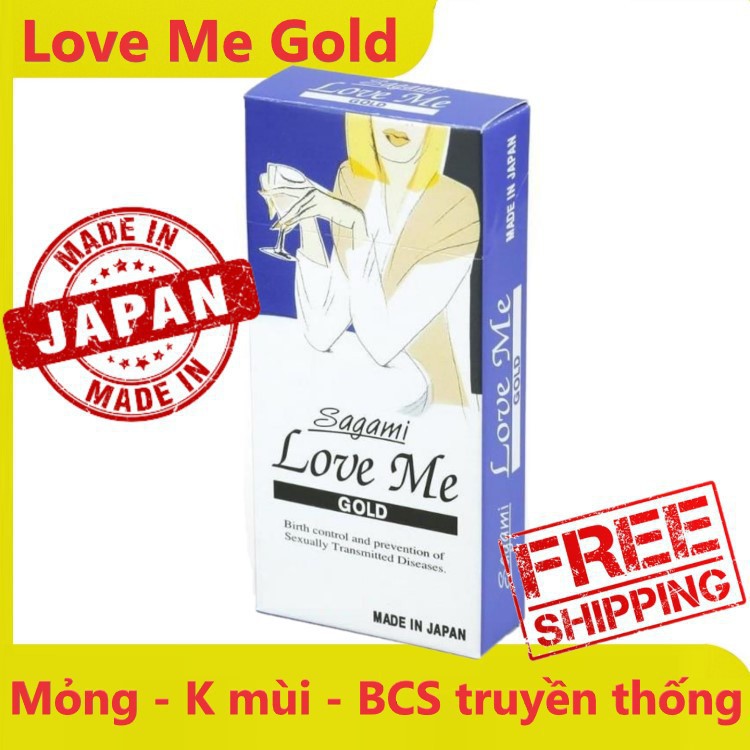 Bao cao su SAGAMI Love Me Gold siêu mỏng, nhiều gel bôi trơn hạn chế XTS, kéo dài thời gian quan hệ (Hộp 10 chiếc)