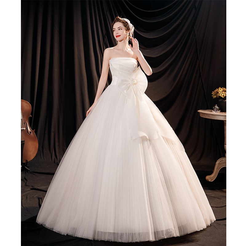 Váy cưới của thiên thần Chiếc nơ ngọt ngào kiểu Pháp ống đầu công chúa cô dâu ánh sao 17600
