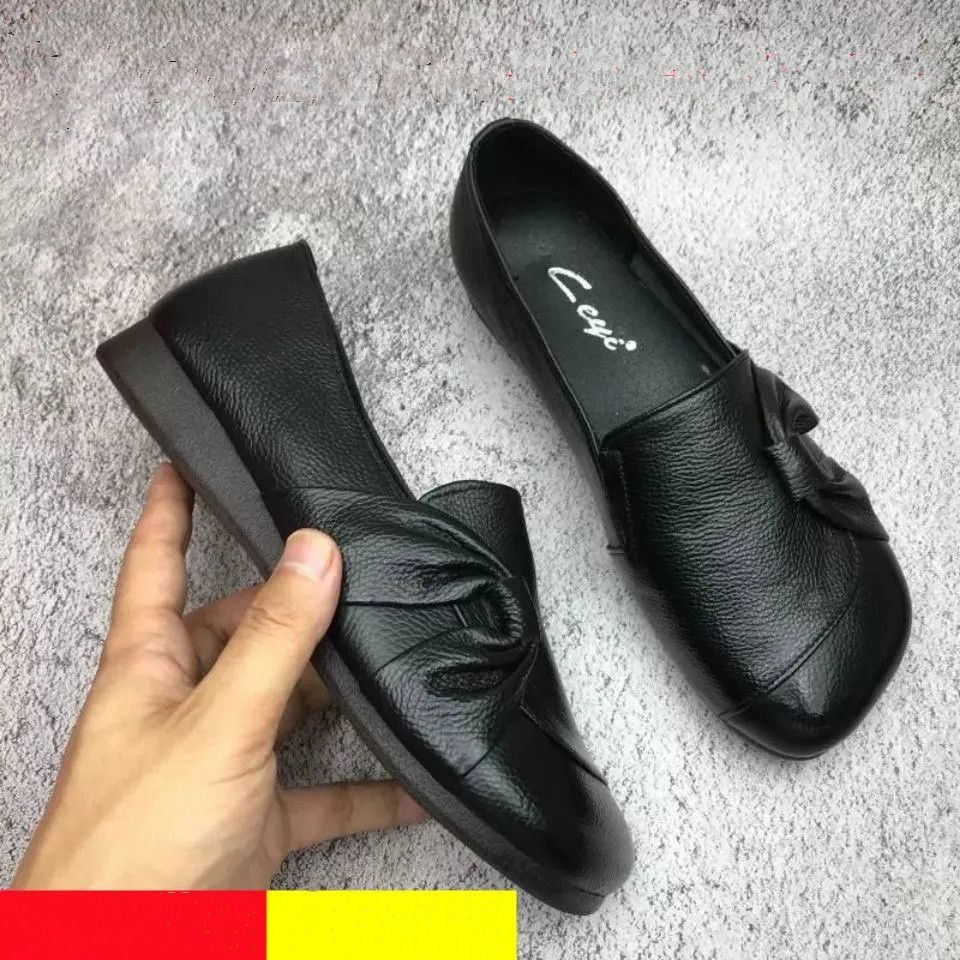 Giày Da Mềm Mũi Vuông Chống Trượt Thoải Mái Cho Phụ Nữ Trung Niên Size 35-43 Size 41