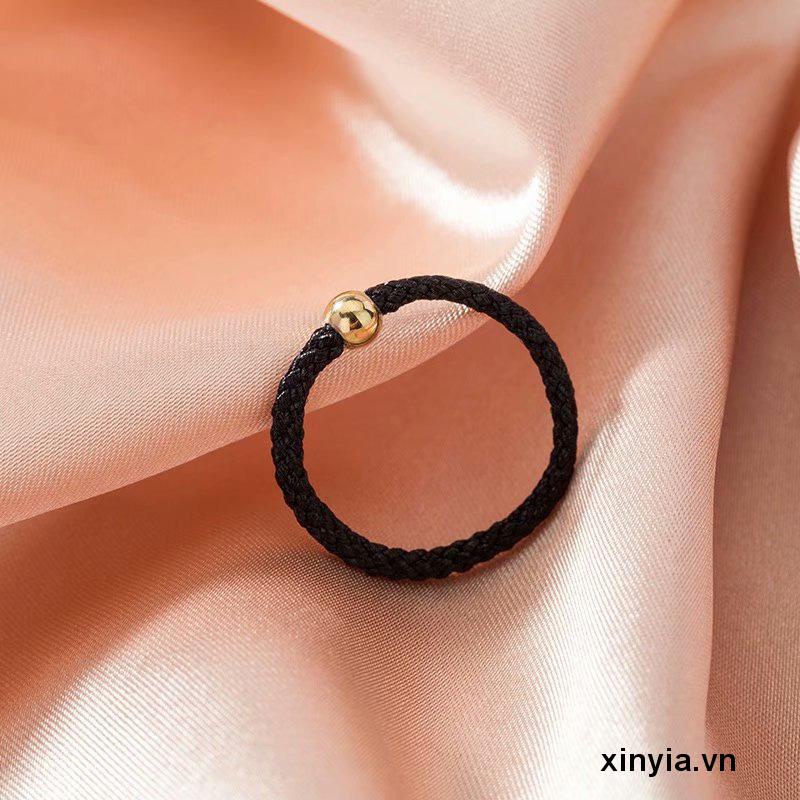 Nhẫn Bện Dây Đính Hạt Vàng Nhỏ Màu Đen Dành Cho Cặp Đôi Bạn Gái