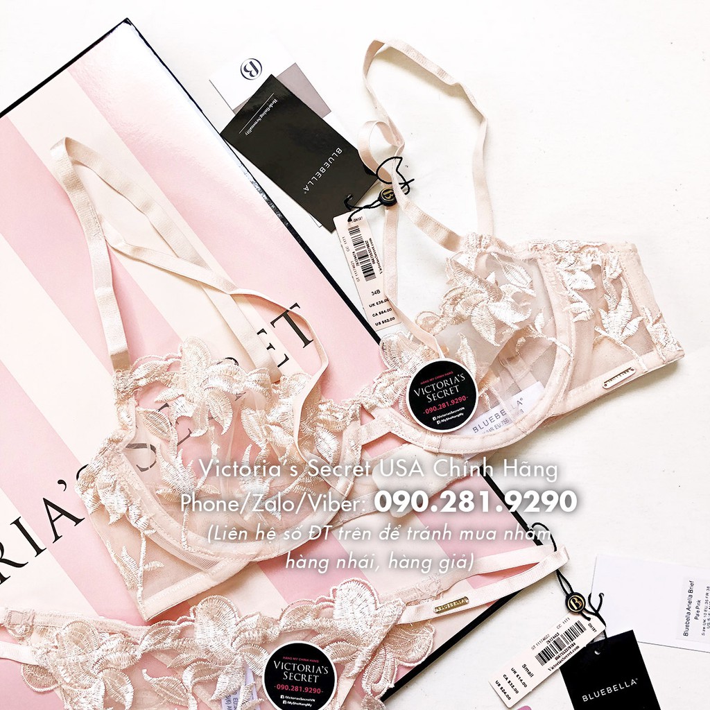 (Áo Vic) 34B, B75 - Áo lót hồng thêu hoa (206) phối lưới, không mút, Lightly Lined Ariella Pink - Bluebella USA