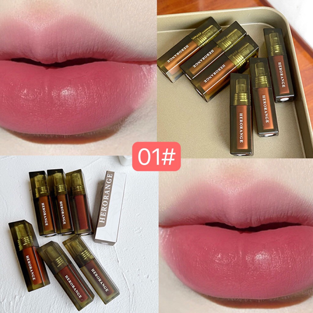 Son Kem HERORANGE Floating Fog Naked Lip Glaze Lùn Herorange Velvet Mist Lip Mud