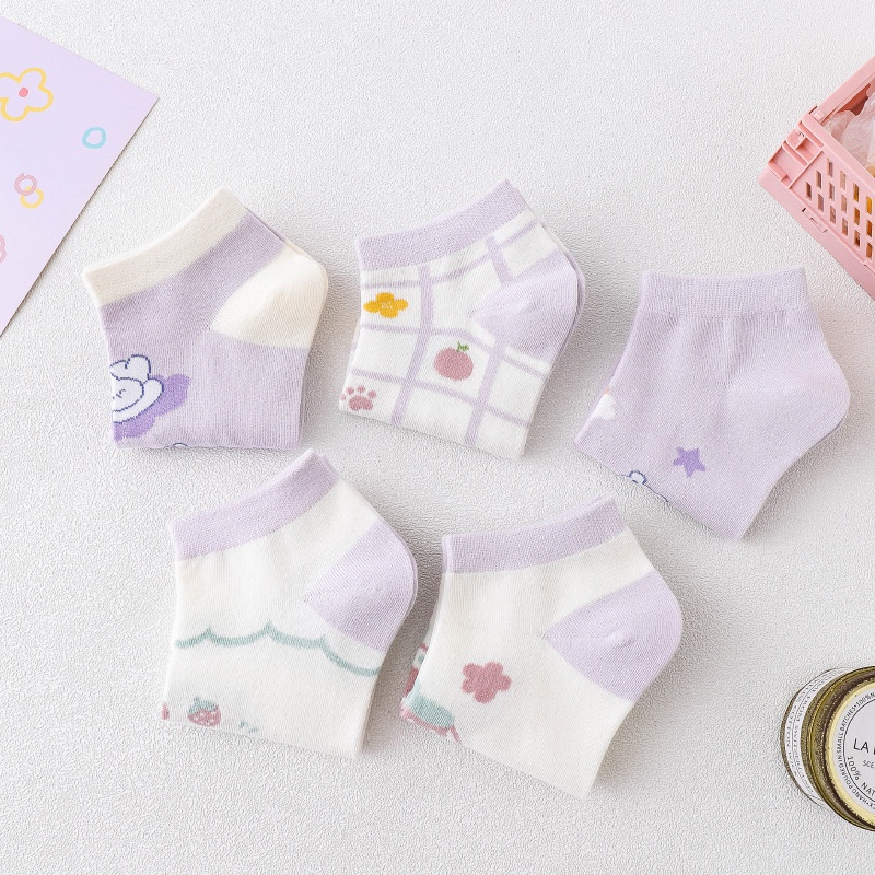 Tất Cổ ngắn cho nữ nhiều hình màu tím nhat chất liệu cotton cao cấp TN16