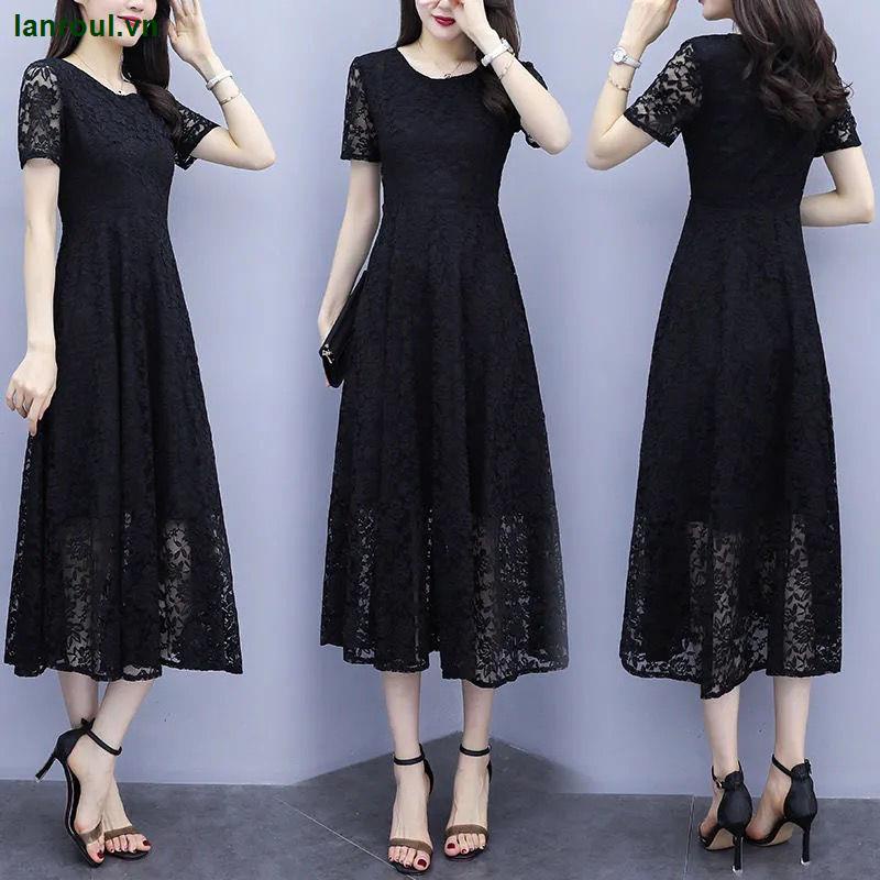 Đầm Dài Qua Gối Tay Ngắn Phối Ren Phong Cách Mới Dành Cho Phụ Nữ Trung Niên 2022