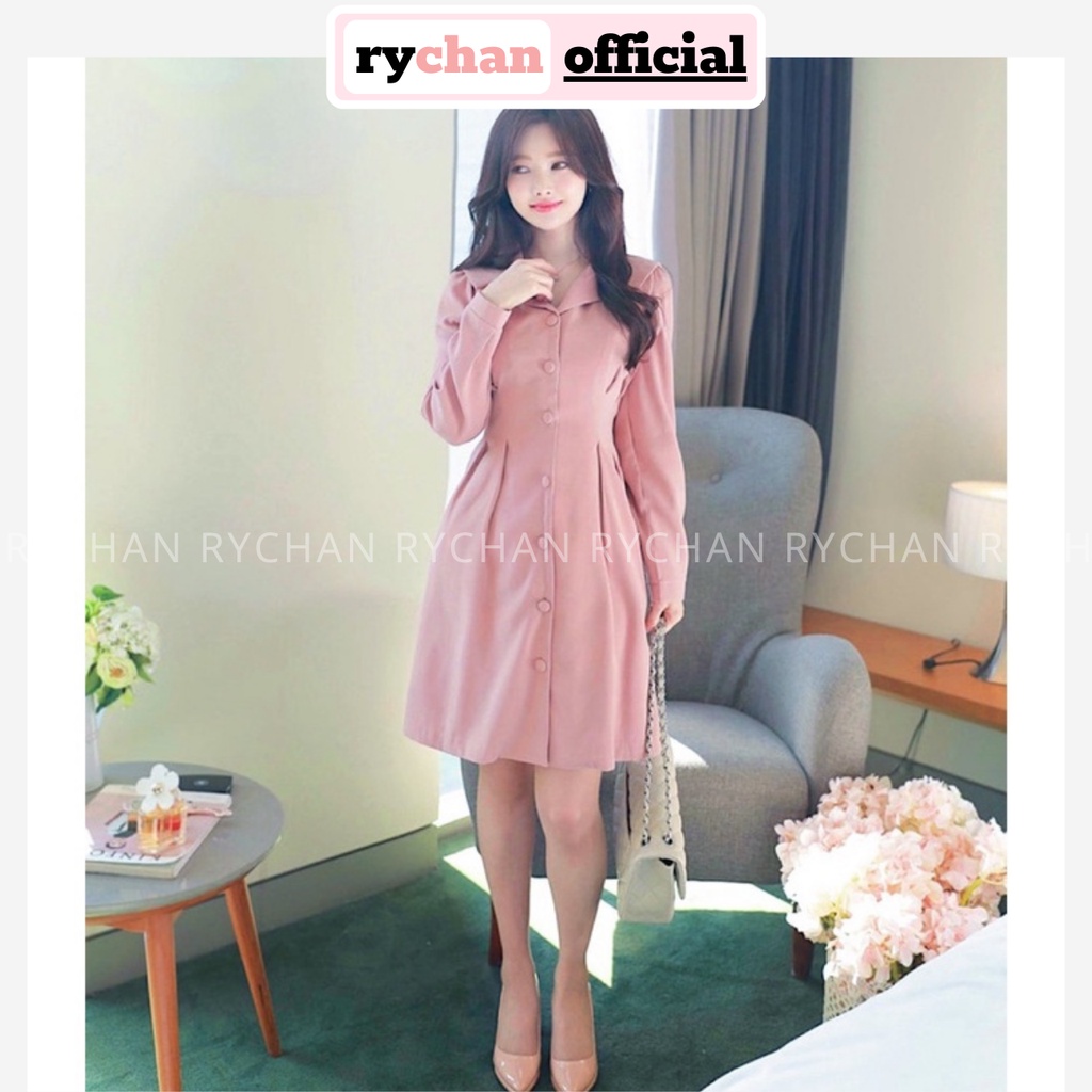 Đầm Váy Nữ Đi Chơi Cổ Sơ Mi Nút Bọc Tay Dài Thắt Nơ Sau Nhẹ Nhàng ,Đầm Xinh Nữ Dự Tiệc Màu Hồng Nữ Tính - DX9875