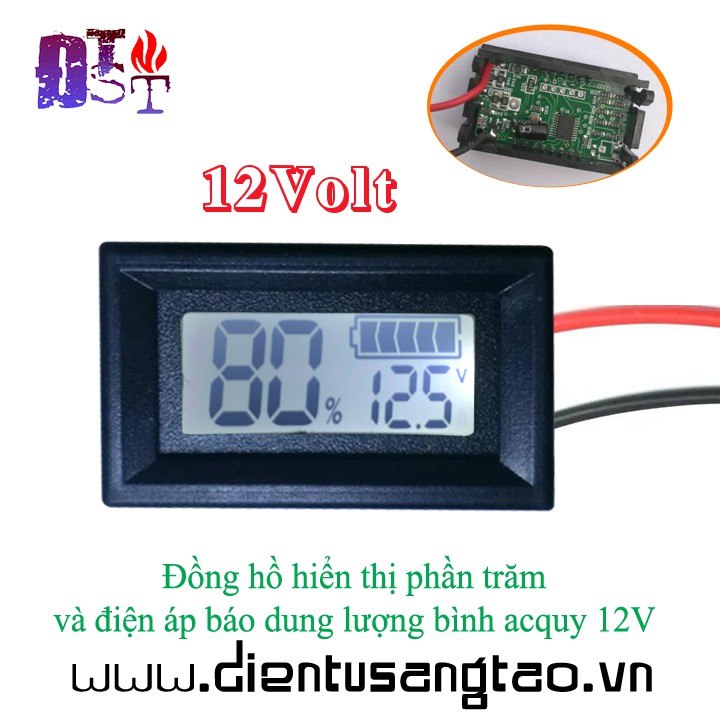 Đồng hồ hiển thị phần trăm và điện áp báo dung lượng bình acquy 12V