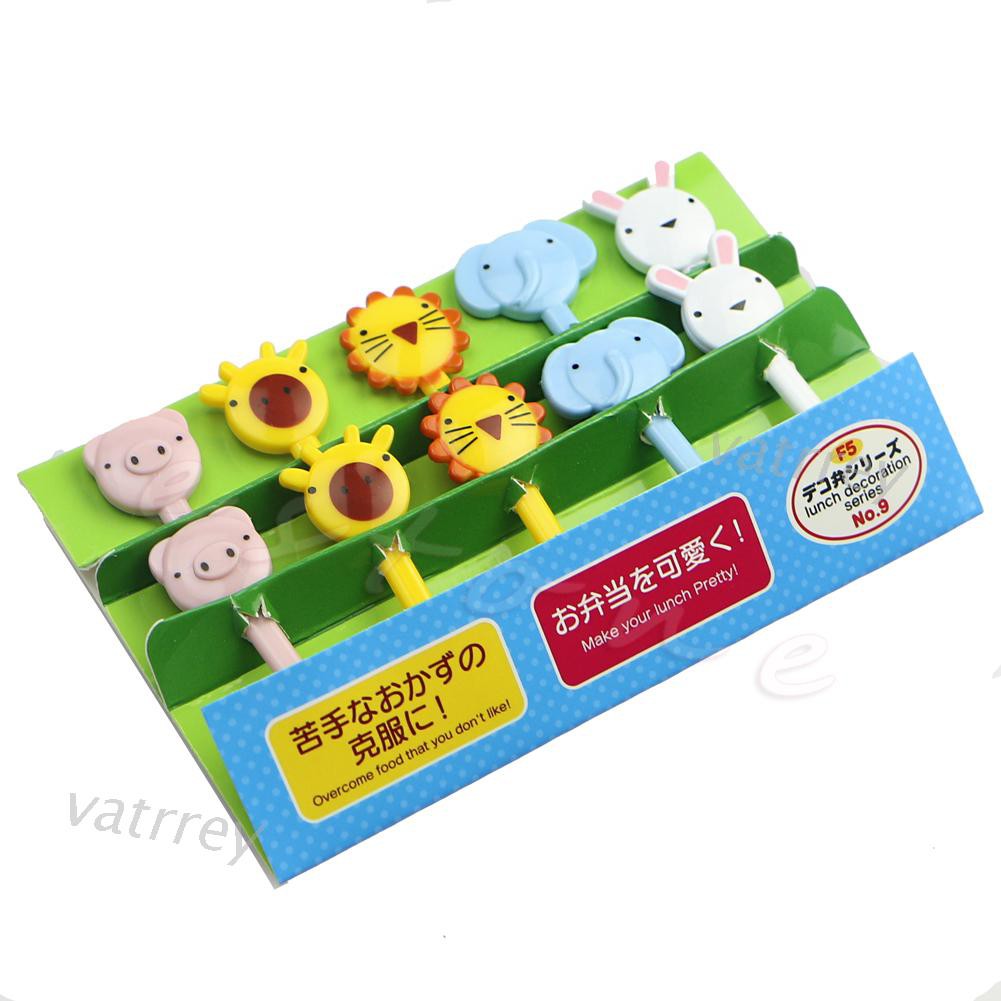 VA 10Pcs Mini Kawaii Animal Farm Cartoon Fork Fruit Toothpick Sign Bento Lunches-Random Color
