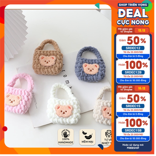 Túi len mini handmade gấu cute đựng son tai nghe