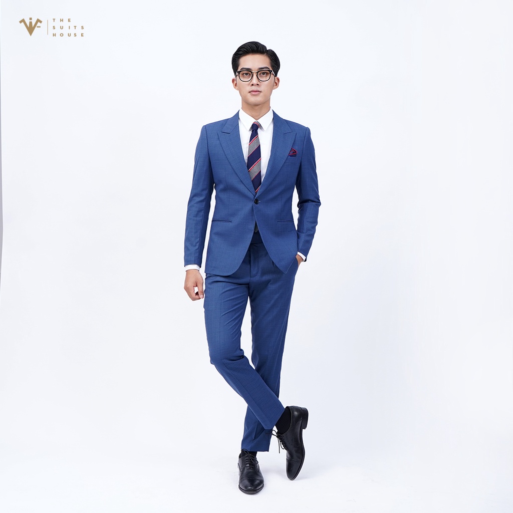 Bộ vest nam xanh sọc nhuyễn 1 khuy 2 túi, suits sartorial The Suits House