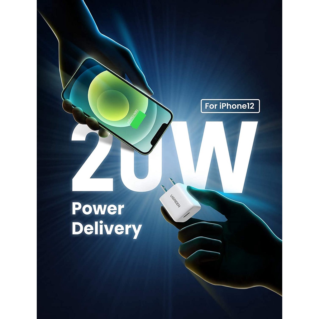 Củ Sạc nhanh UGREEN 20W PD QC cho iPhone 12 Series/ SAMSUNG/ Xiaomi