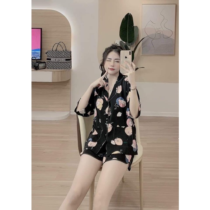 Đồ Bộ Pijama Nữ Lụa Mango Cao Cấp,Tay Dơi Quần Đùi,Hàng Thiết Kế,Chất Vải Mềm Mịn MG01