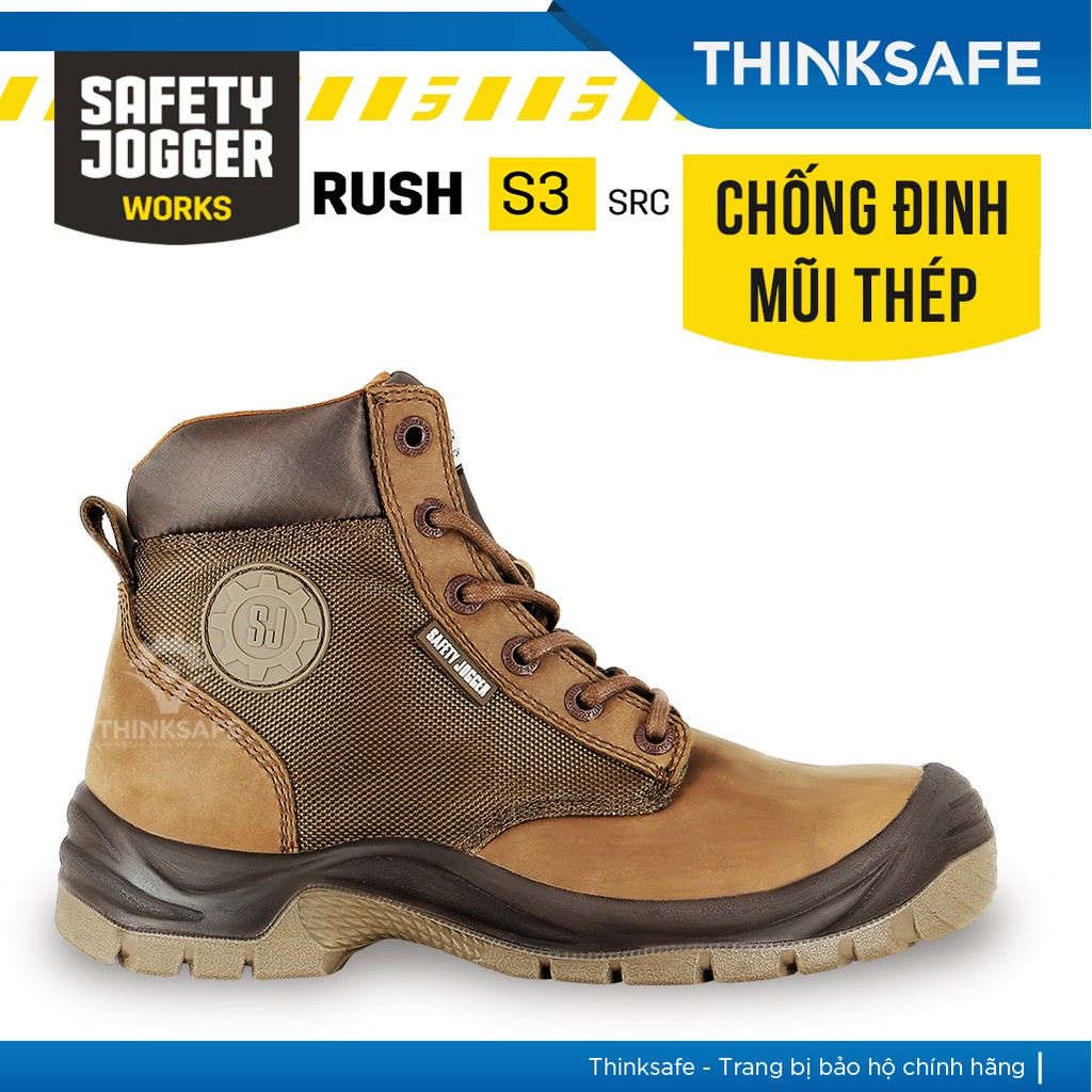 Giày bảo hộ Jogger Thinksafe, đế chống đinh, da ngựa cao cấp, chống thấm nước, thoáng khí, giày lao động cao cổ - Rush