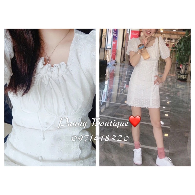 Đầm thô trắng thêu hoa dập nổi nhún bèo, style ulzzang Hàn Quốc 🌻 Panny Boutique 🌻