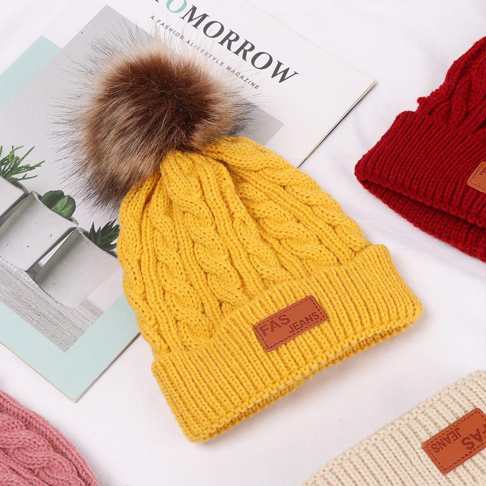 Mũ Beanie Phối Lông Thú Giữ Ấm Mùa Đông Cho Bé