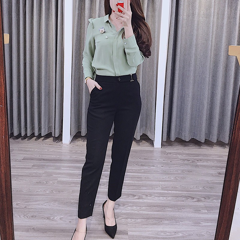 Quần baggy nữ Cúc Fashion quần begy cạp chun sau vải cao cấp công sở cạp cao dáng tay dài thời trang âu đi học Q25