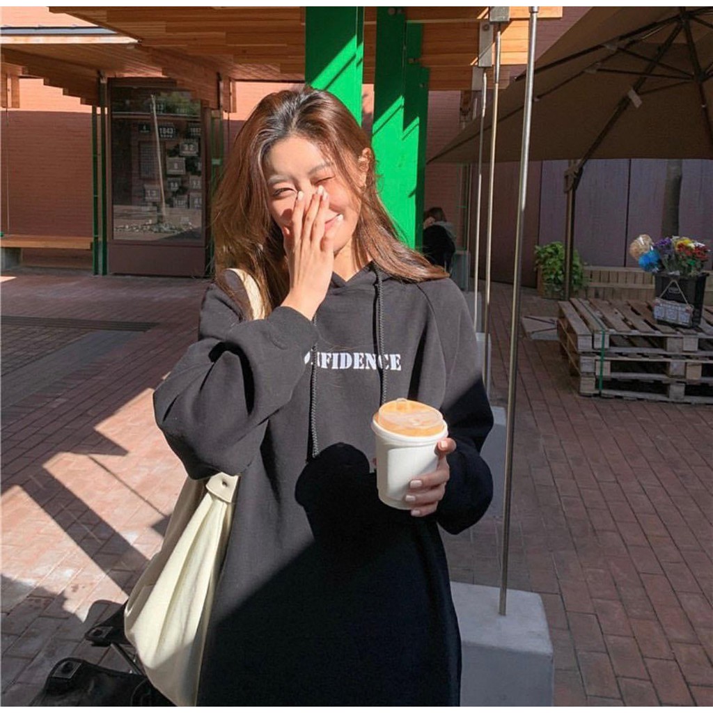 váy nỉ mũ dáng suông màu đen-xám siêu xinh kiểu hoodie nha | BigBuy360 - bigbuy360.vn