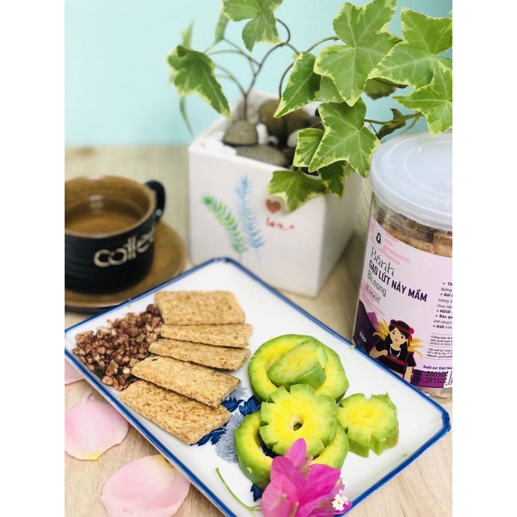 Bánh mầm gạo lứt thực dưỡng ăn kiêng CÔ GÁI BH.NONG, thuần tự nhiên, tốt cho người Tiểu đường - Hộp 210g