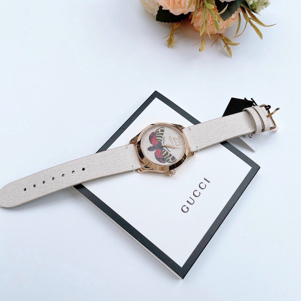 Đồng hồ nữ GUCCI đồng hồ pin CÁNH BƯỚM dây da SANG TRỌNG- TRANG NHÃ size 34mm
