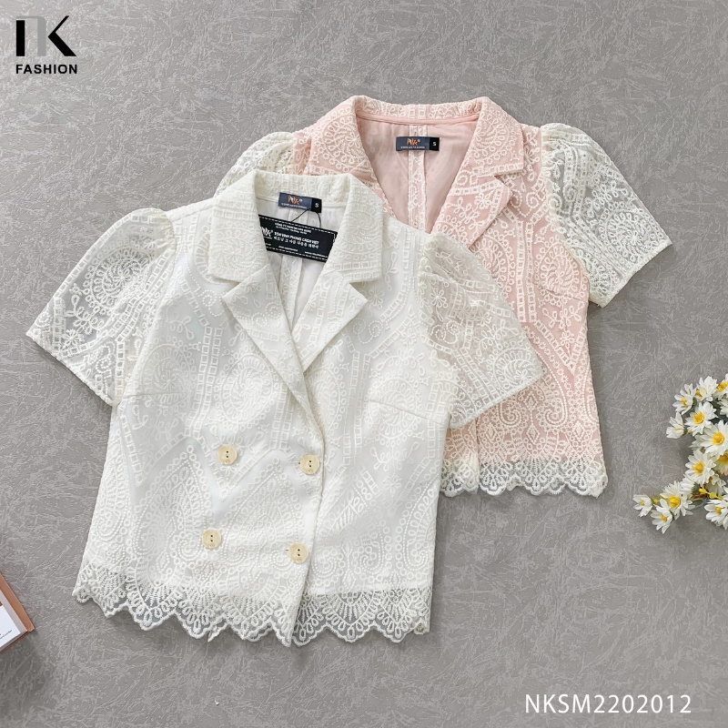 Áo Sơ Mi Ren Nữ NK Fashion Thiết Kế Giao Cúc Kết Hợp Vạt Áo Răng Cưa Hiện Đại, Trẻ Trung NKSM2202012