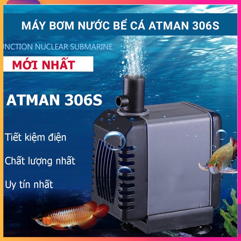 Máy bơm nước bể cá Atman AT 306s Bơm chìm siêu êm, tiết kiệm điện, hiệu năng cao - Bảo hành uy tín