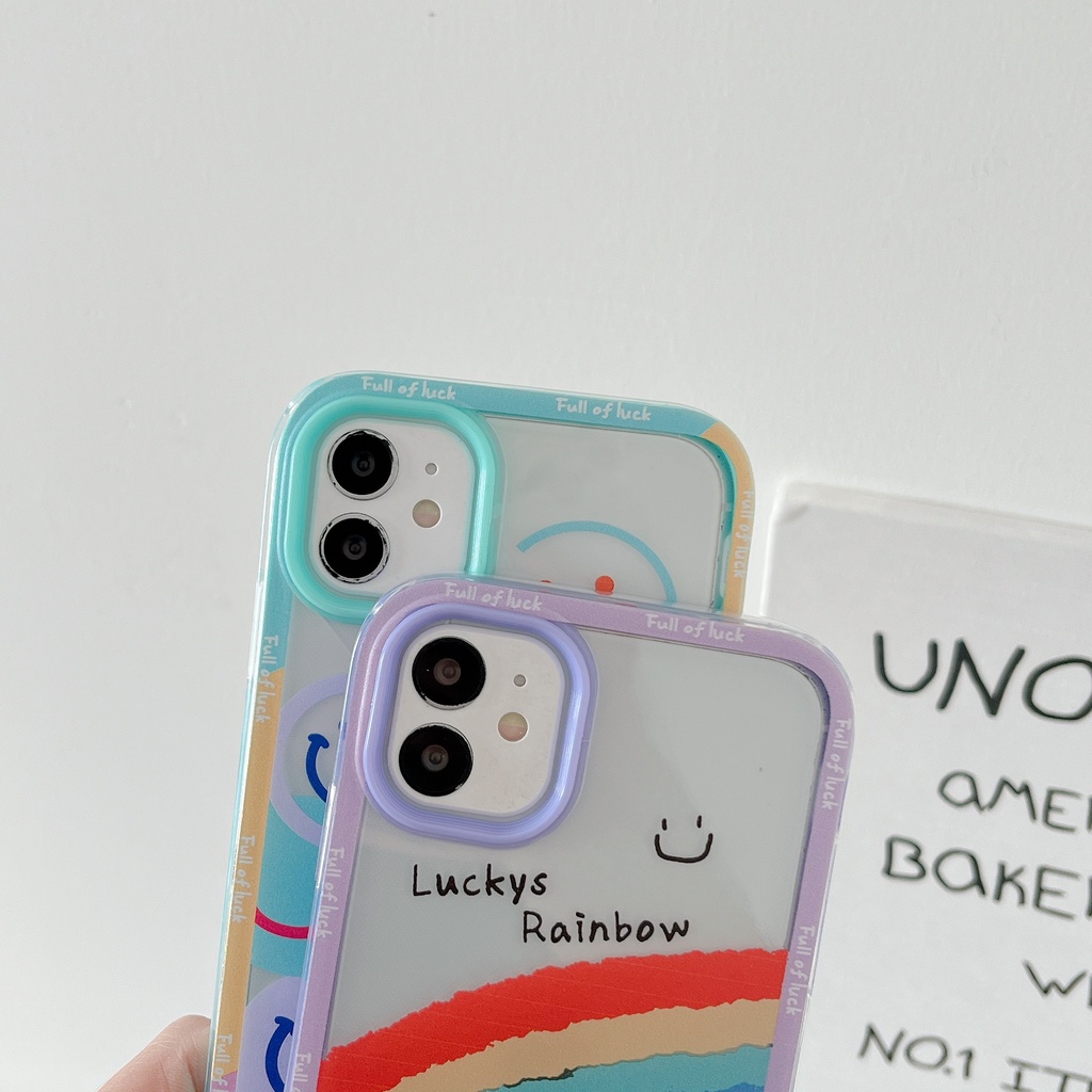 Ốp Điện Thoại TPU Silicon Mềm Trong Suốt Hình Mặt Cười Và Cầu Vồng 3 Trong 1 Cho iPhone 13 12 11 Pro Max XS XR 8 7 Plus