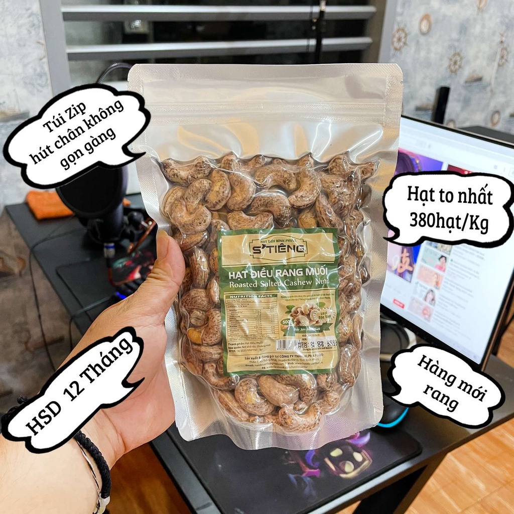 500Gr Hạt Điều Rang Muối Nguyên Hạt STiêng Loại A+ Túi Zip Cao Cấp