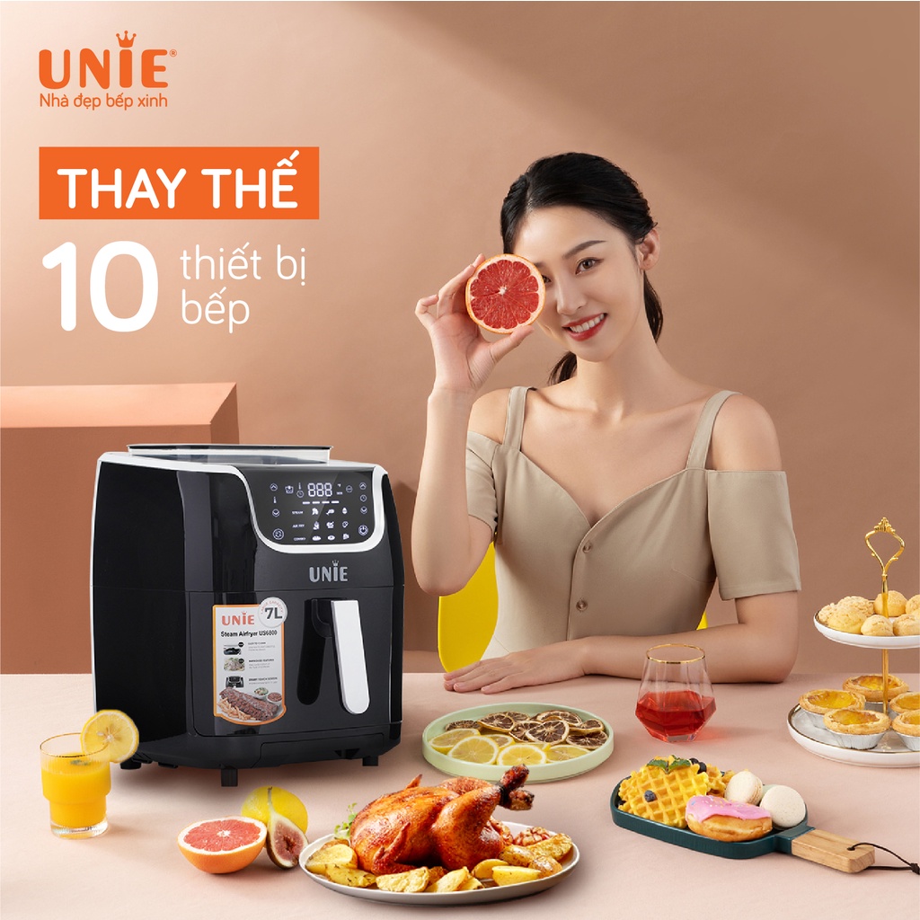 Nồi chiên không dầu hơi nước UNIE US 6800 | 9 chế độ cài sẵn | Hàng chính hãng | Bảo hành 12 tháng