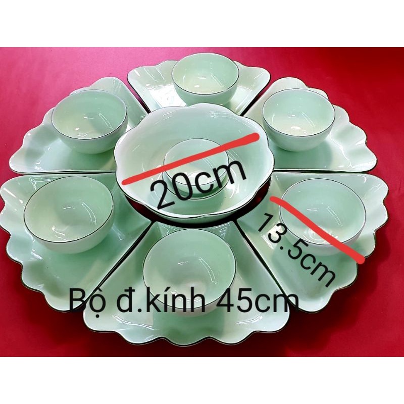 Bộ bát đĩa decor Hoa mặt trời men ngọc- Hàng sứ Bát Tràng