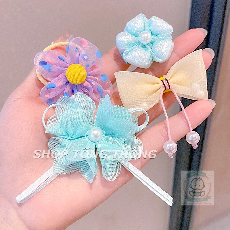 Set 10 kẹp tóc nơ lụa hoa Tết năm mới cho bé gái xinh xắn đáng yêu hàng cao cấp loại 1 không đau hình thật mã 12 đến 24