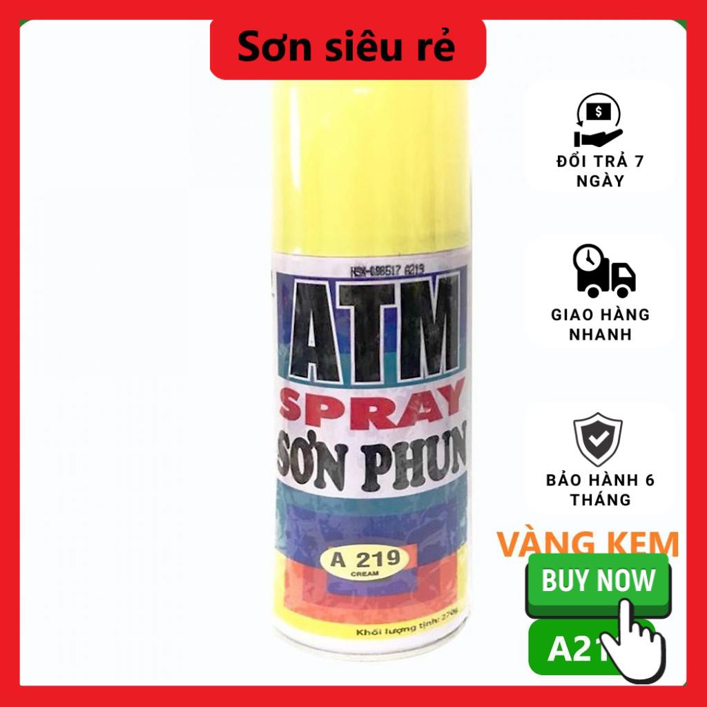 Sơn phun, xịt ATM màu vàng kem A219, 400ml