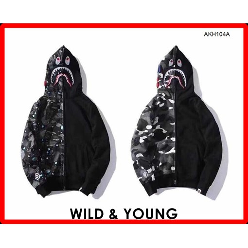 (HOT SALE) Áo Khoác Hoodie Nam Nữ - ÁO KHOÁC BAPE CITY CAMO HALF SHARK (AKH104)