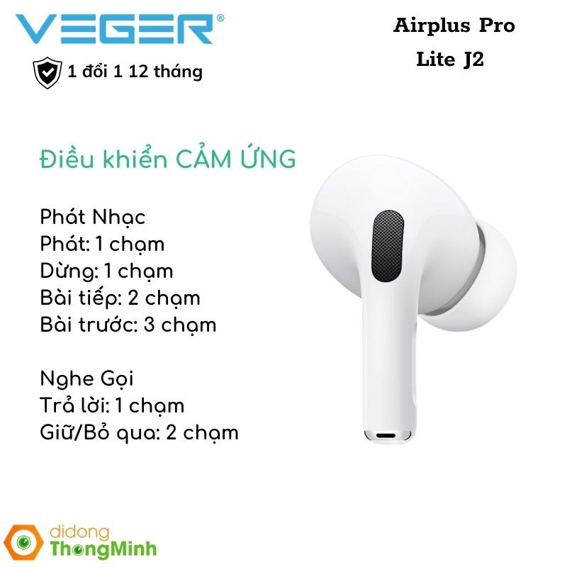 Veger Airplus Pro Lite - Tai Nghe True Wireless - HIFI AUDIO CỰC HAY- PIN 6 Tiếng- 1 ĐỔI 1 18 Tháng Chính Hãng