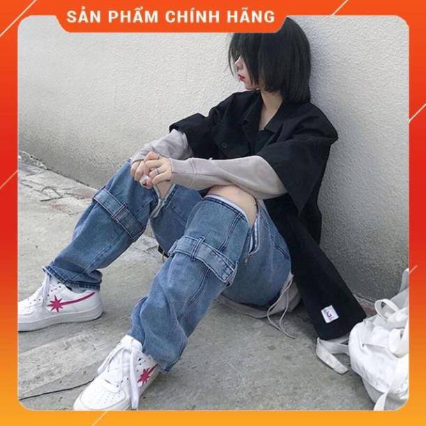 [FORM NAM/NỮ] Quần jeans ống rộng unisex xẻ gối kéo khoá có thể tháo dời oversize Ulzzang siêu chất ❤️ -pc2 c