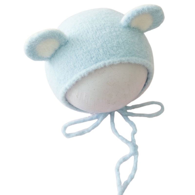 Mũ Beanie Đan Len Đính Tai Dễ Thương Dùng Làm Đạo Cụ Chụp Ảnh Cho Bé Sơ Sinh