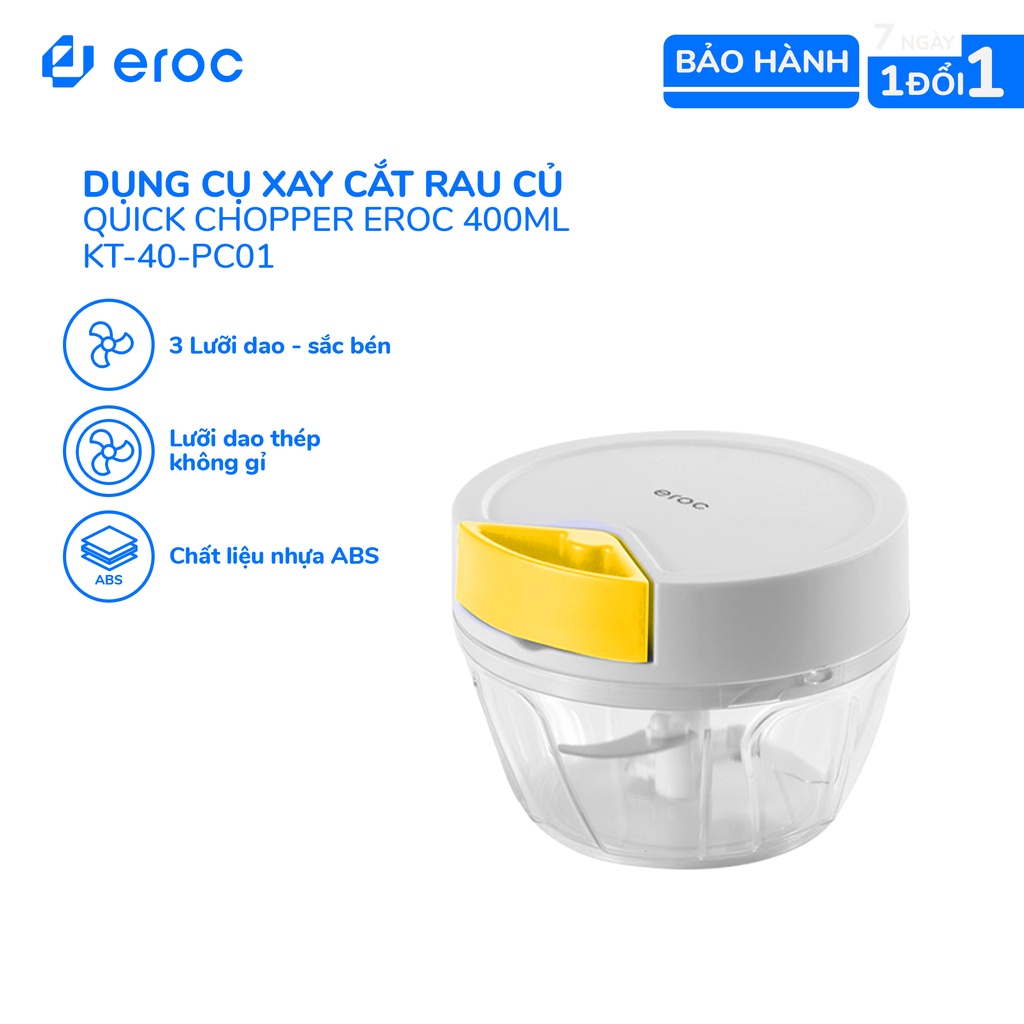 Dụng Cụ Xay Cắt Rau Củ Quả 3 Lưỡi Dao Hàng Cao Cấp 400ml Quick Chopper Eroc V-KT-40-PC01 - Hàng Chính Hãng Eroc