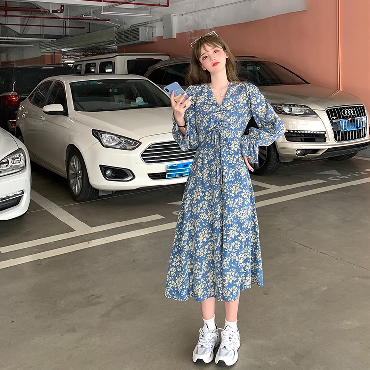 Đầm Hoa Cổ Chữ V Xinh Xắn Dễ Thương Dành Cho Nữ