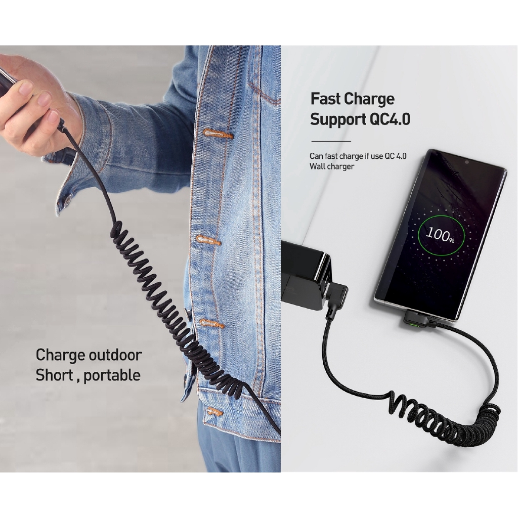 Cáp sạc điện thoại di động trên xe hơi bẻ góc 90 độ 3A Type C QC4.0