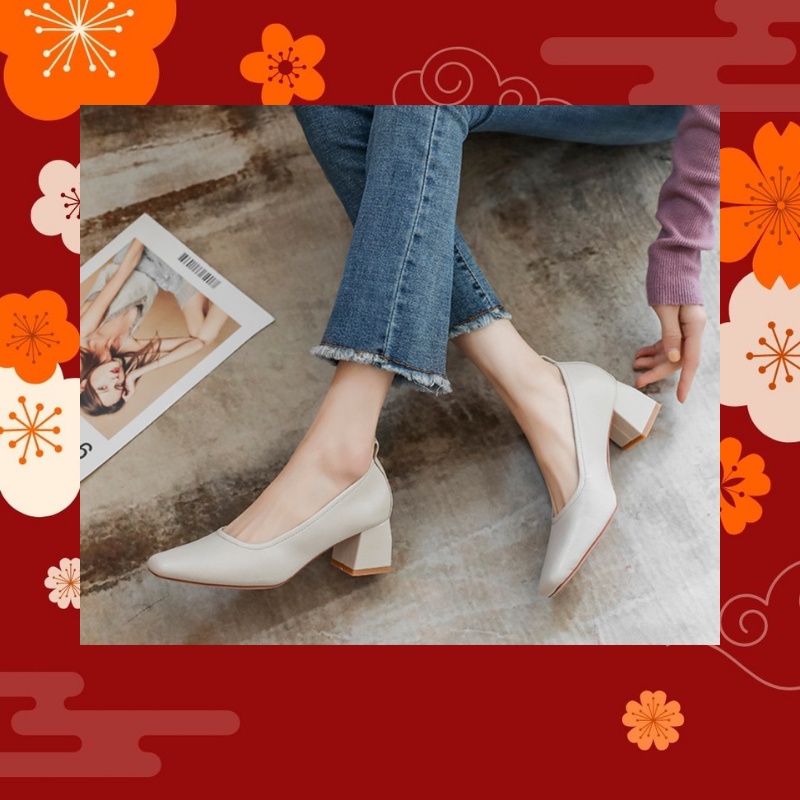 Giày Cao Gót Nữ Mũi Vuông, Giày Cao Gót Đế Vuông Cao 5 Phân, Da Mềm, Giày Công Sở Đẹp_ DA724