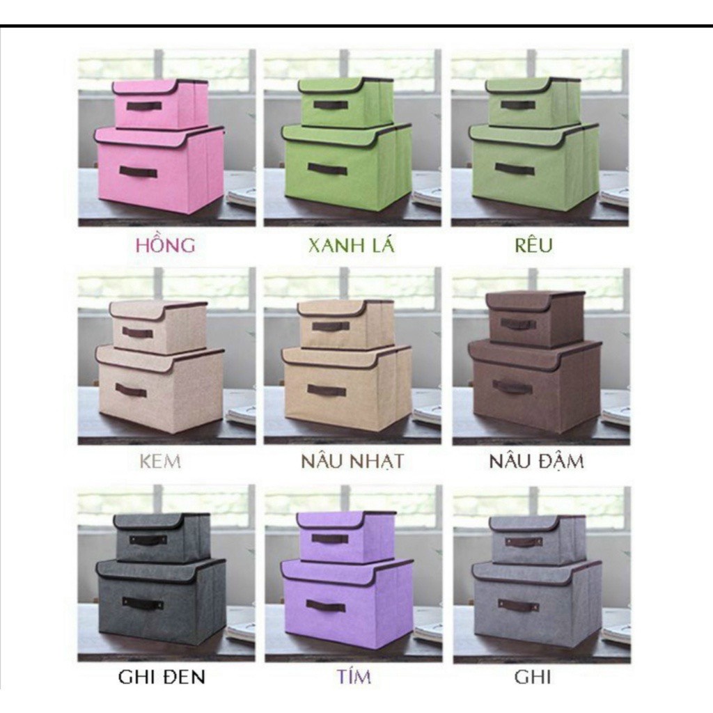 Combo 2 hộp đựng đồ đa năng ,quần áo, chăn màn, đồ chơi bằng vải cứng có nắp đậy tiện lợi
