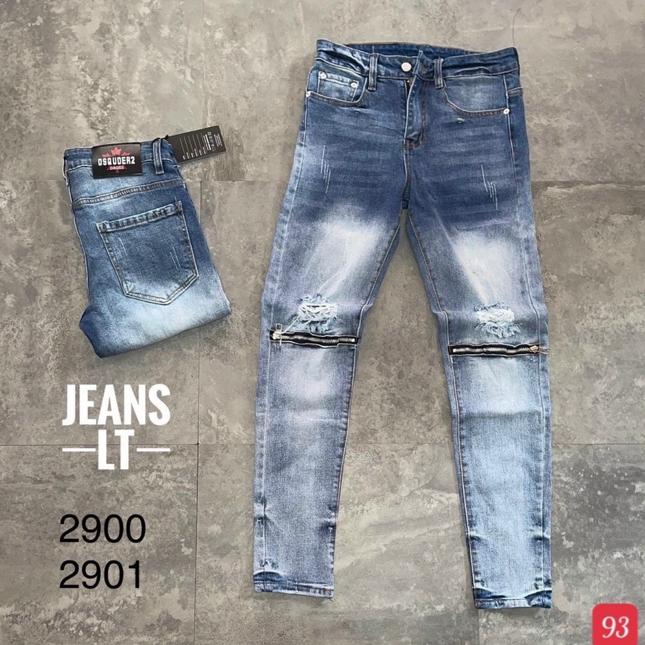 Quần Jean Nam Chất Bò Đen DR8493RT Phối Dây Kéo Gối Rách Cá Tính Hàng Shop