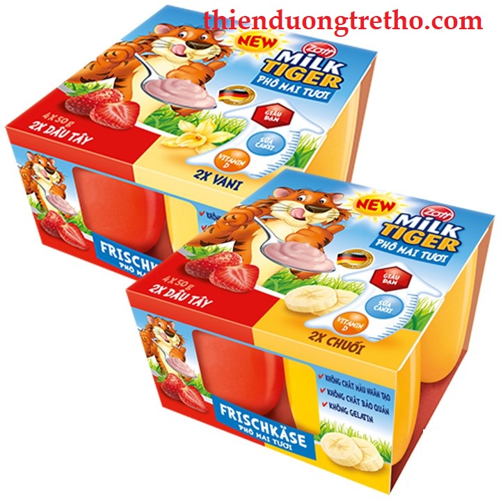 Phô mai tươi Zott Milk Tiger lốc 200g (4 hũ × 50g) [Chỉ giao hỏa tốc]