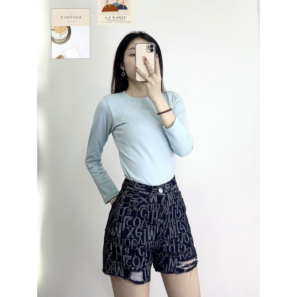 QUẦN SHORT JEAN DỆT CHỮ RÁCH NHẸ XINH