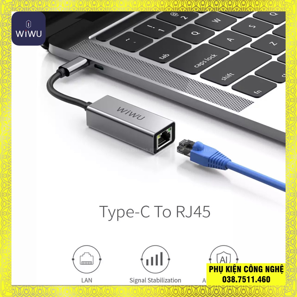 HUB adapter chuyển đổi WIWU Alpha Type-C to RJ45 hỗ trợ Macbook