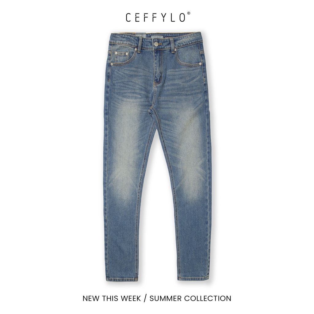 Quần Jeans trơn Xanh Đậm nam form slimfit trơn CEFFYLO chất Jean thun co giãn nhẹ